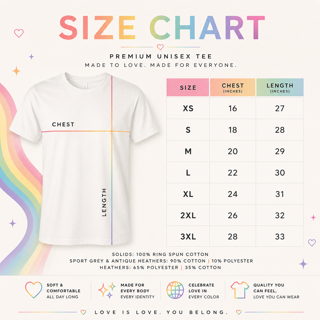Pride Belongs size chart