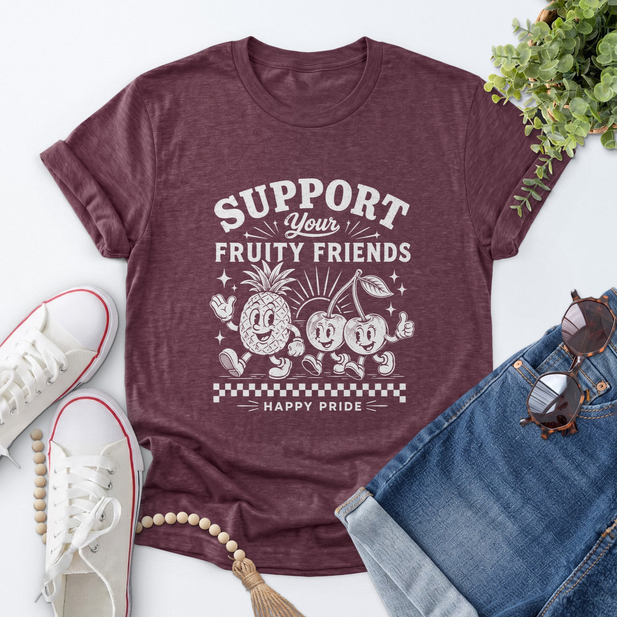 Fruity Friends Tee — Heather Maroon