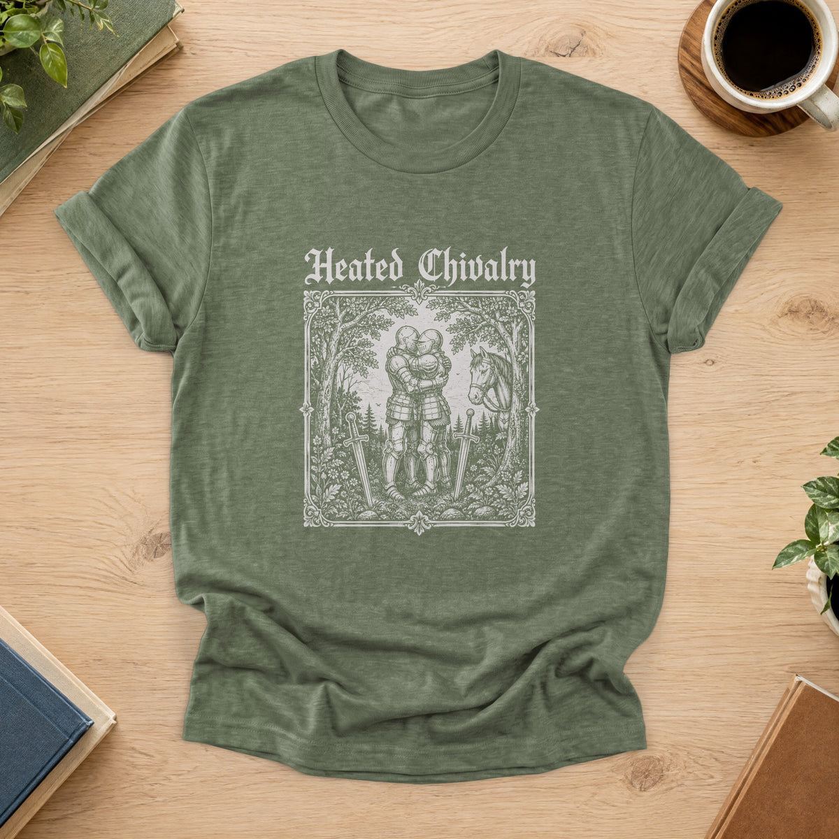 Heated Chivalry Tee — Heather Military Green