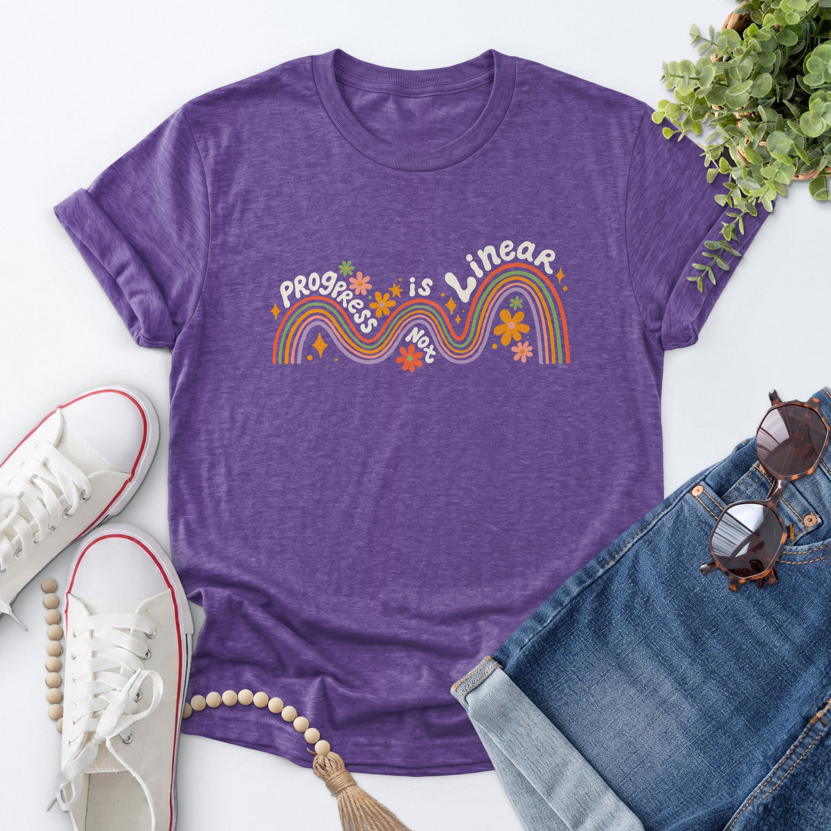 Progress Is Not Linear Tee — Heather Purple