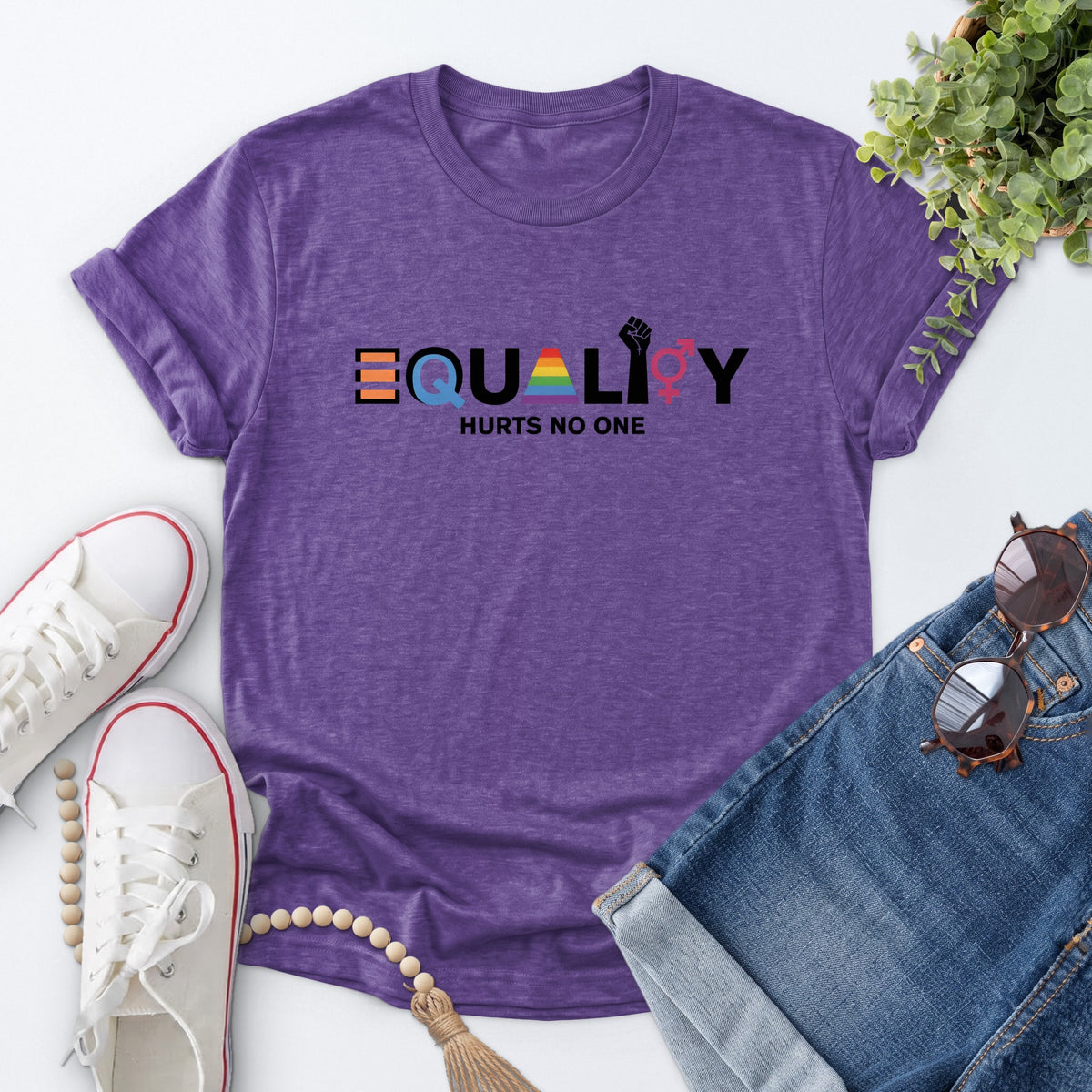 Equality Hurts No One Tee — Heather Purple