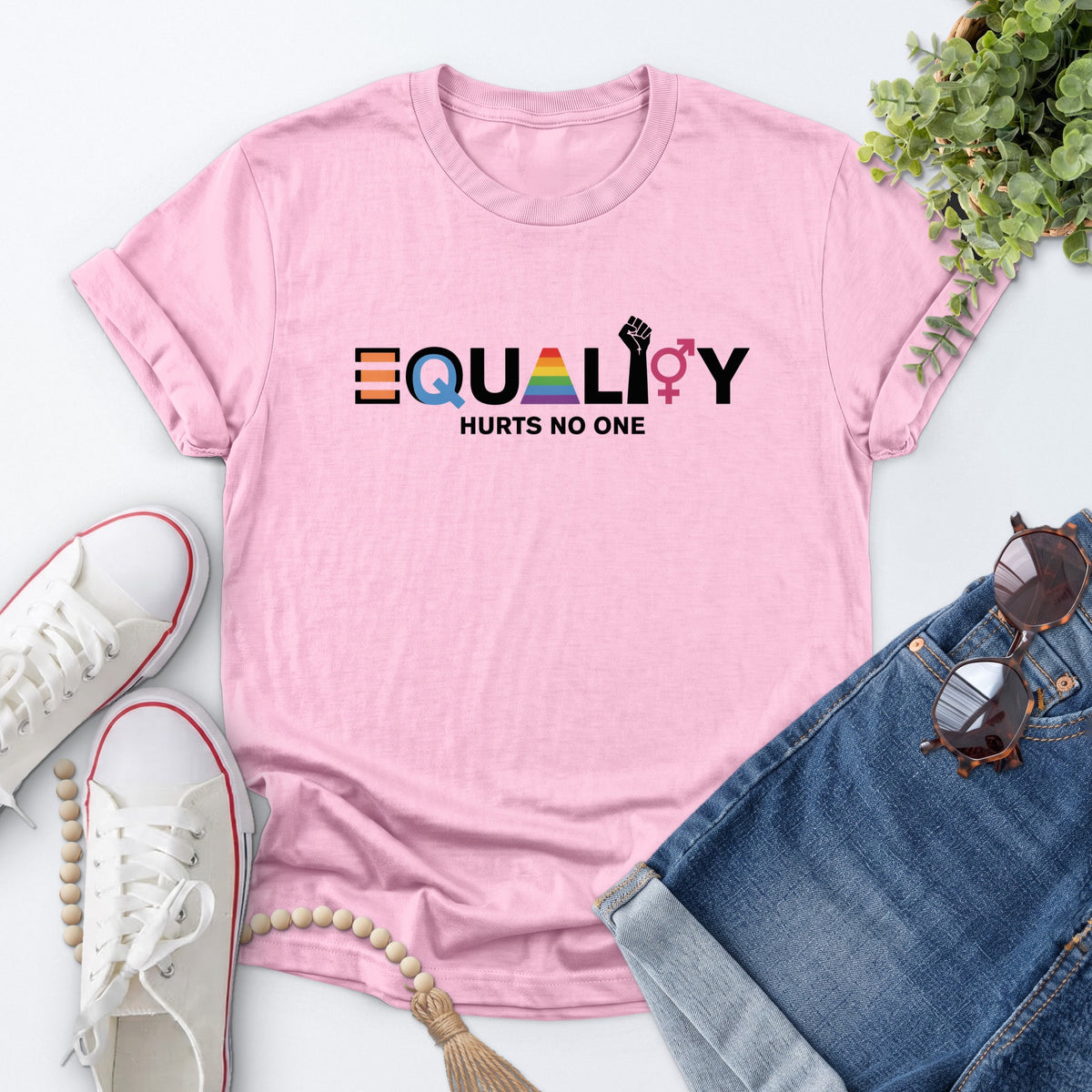 Equality Hurts No One Tee — Light Pink