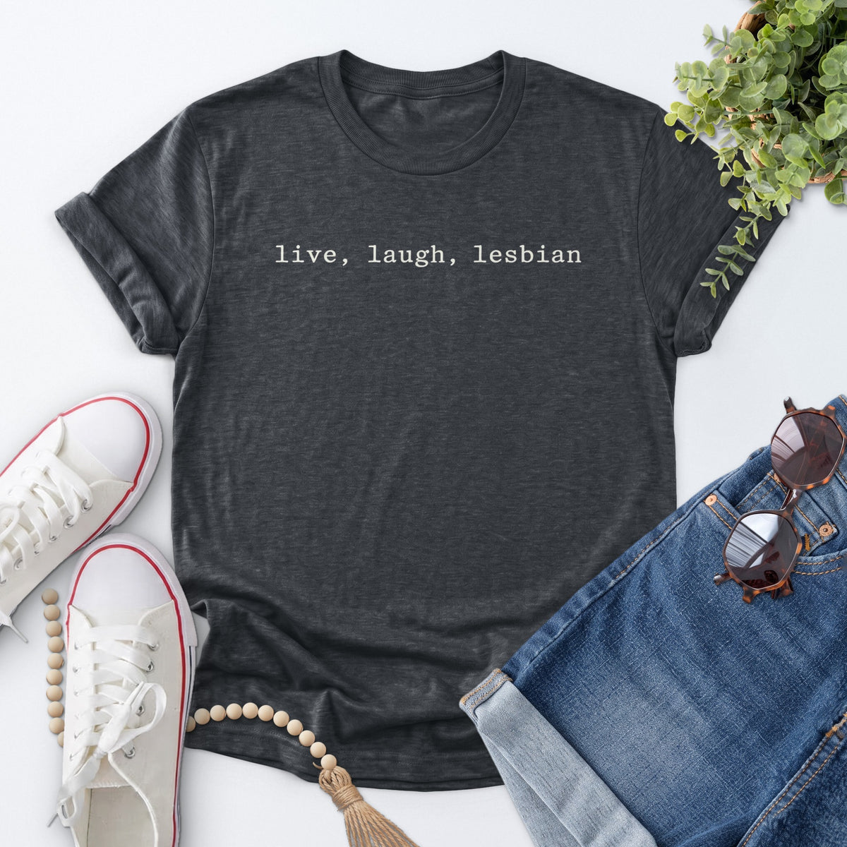 Live Laugh Lesbian Tee — Dark Heather