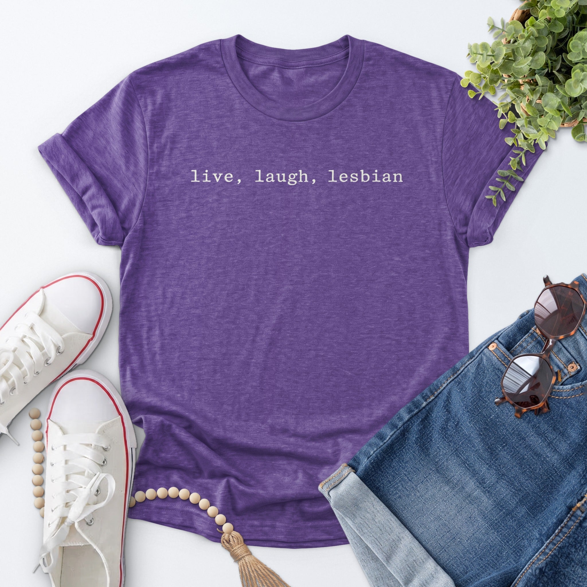 Live Laugh Lesbian Tee — Heather Purple