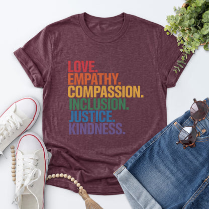 Rainbow Values Tee — Heather Maroon