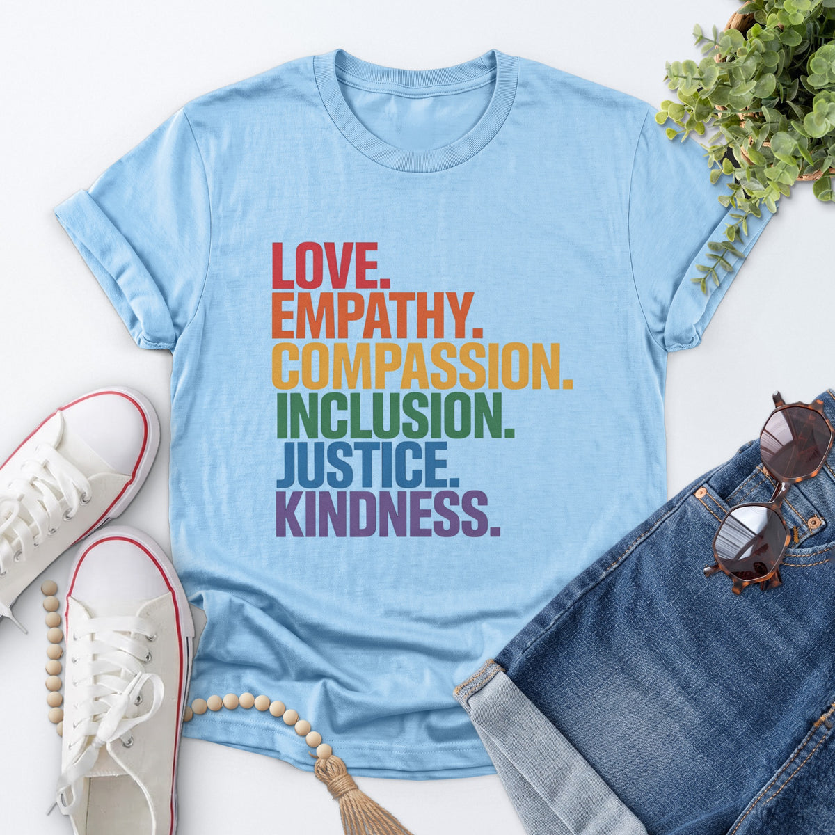 Rainbow Values Tee — Light Blue