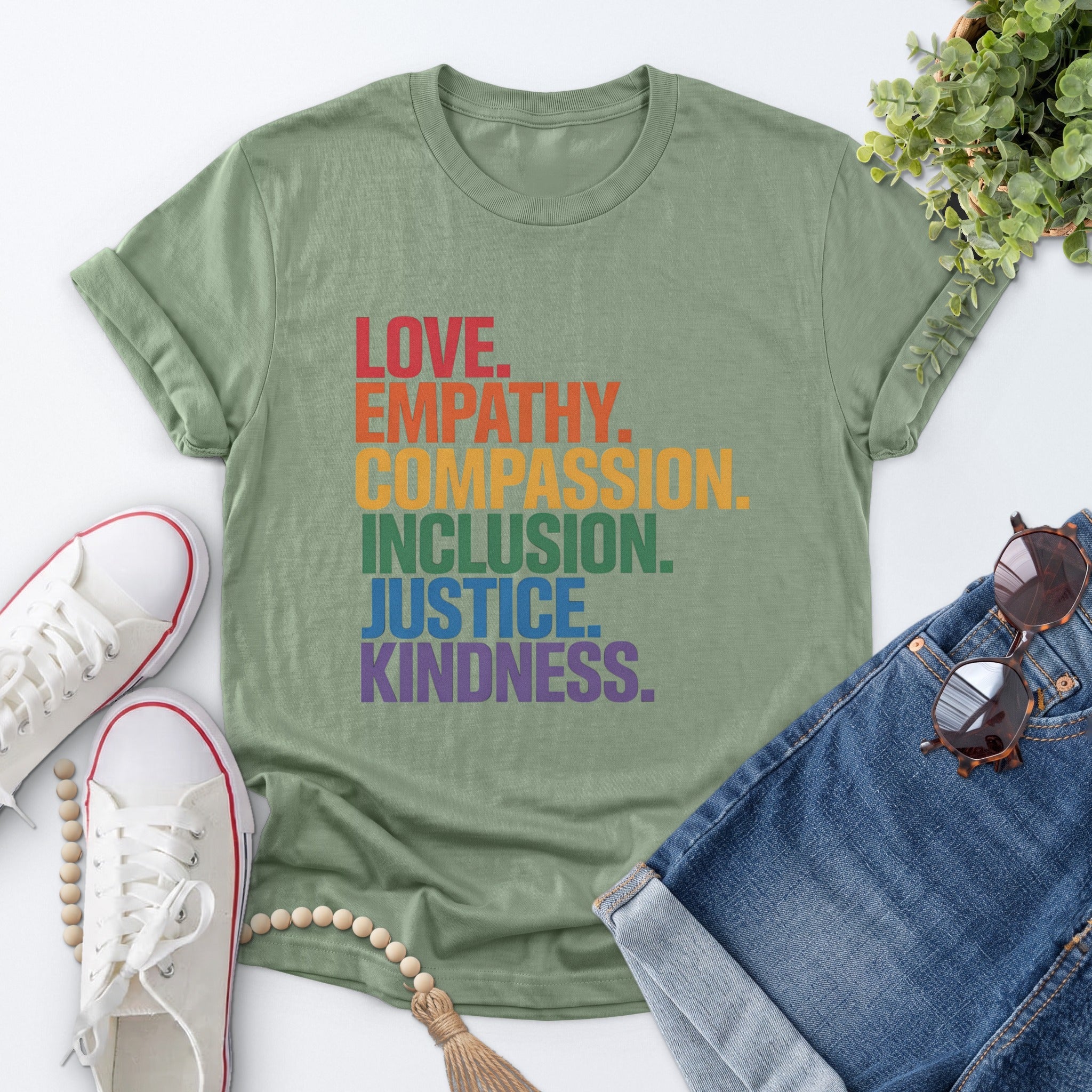 Rainbow Values Tee — Sage