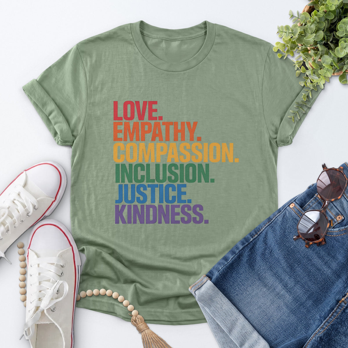Rainbow Values Tee — Sage