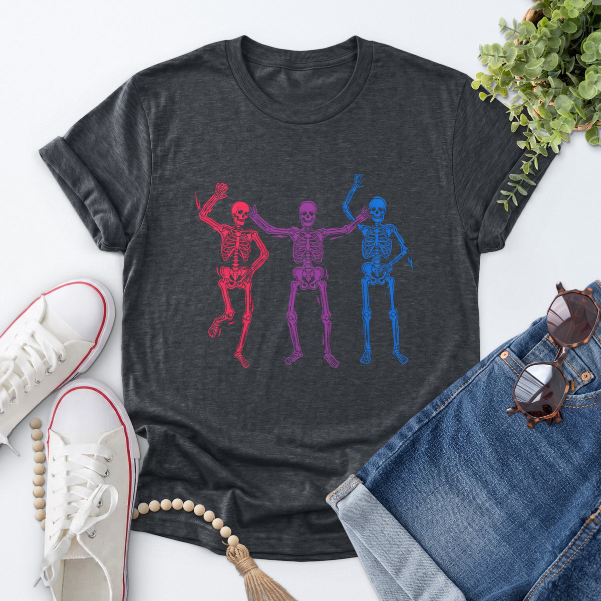 Dancing Skeleton Pride Tee — Dark Heather