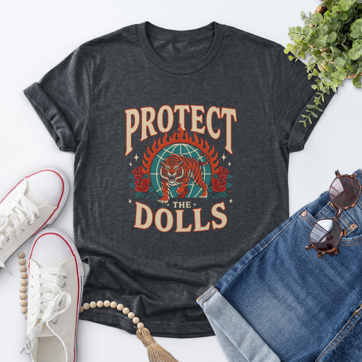 Protect The Dolls Tiger Tee — Dark Heather