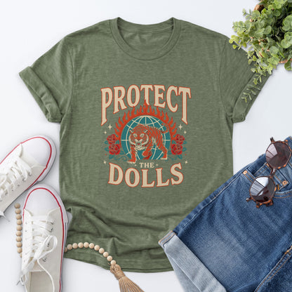 Protect The Dolls Tiger Tee — Heather Military Green