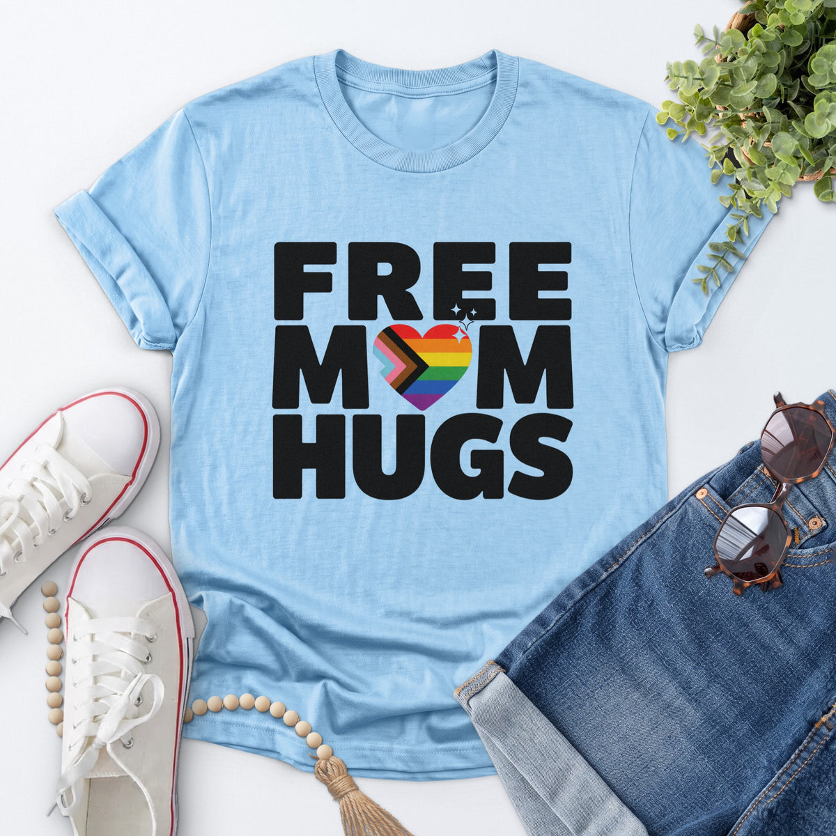 Free Mom Hugs Tee — Light Blue