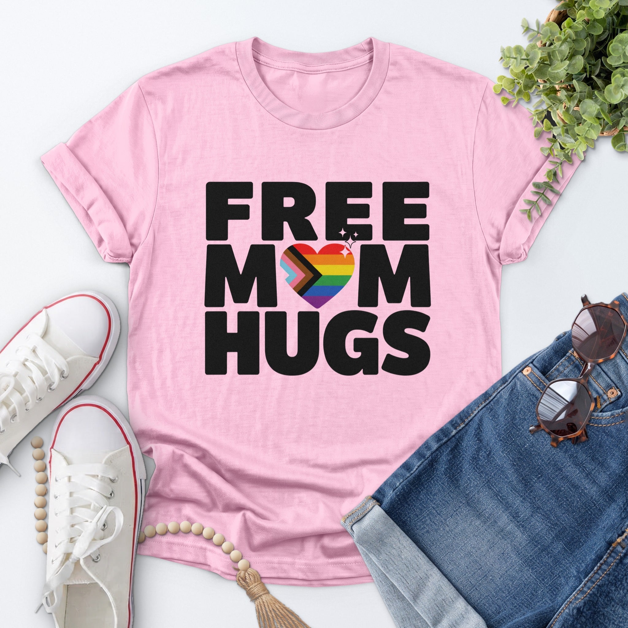 Free Mom Hugs Tee — Light Pink