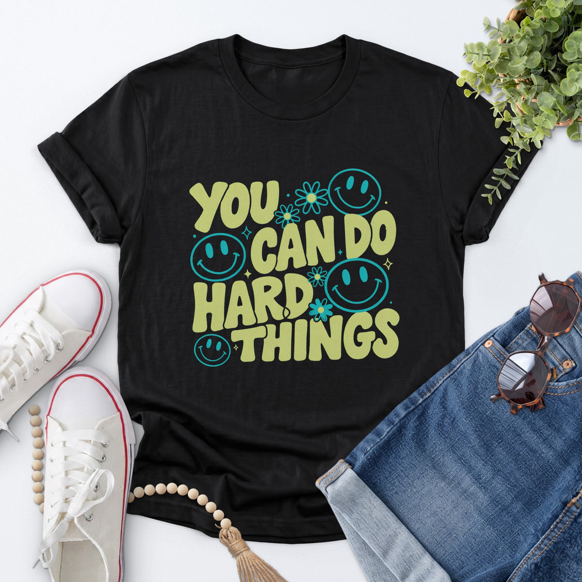 Hard Things Smiley Tee — Black