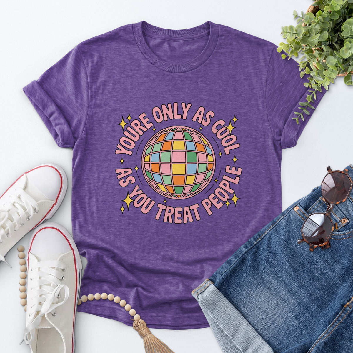 Kindness Disco Ball Tee — Heather Purple