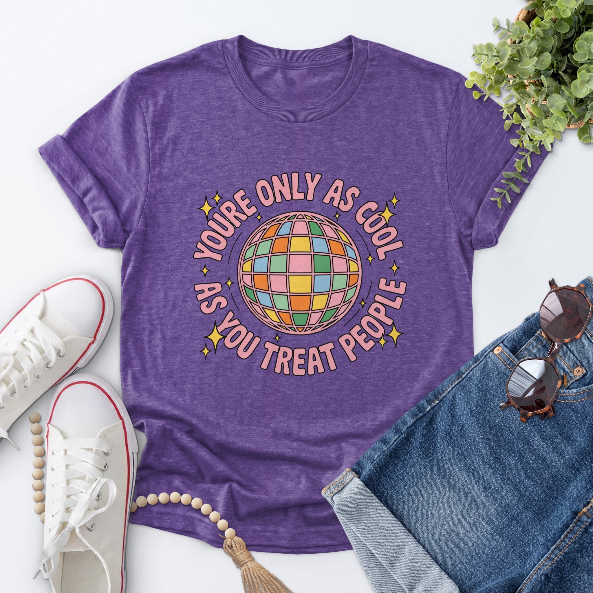 Kindness Disco Ball Tee — Heather Purple
