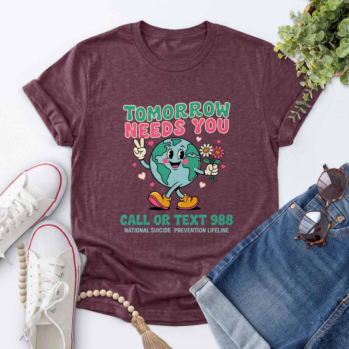 Tomorrow Needs You Tee — Heather Maroon