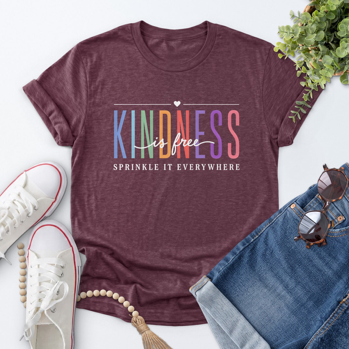 Kindness Is Free Tee — Heather Maroon