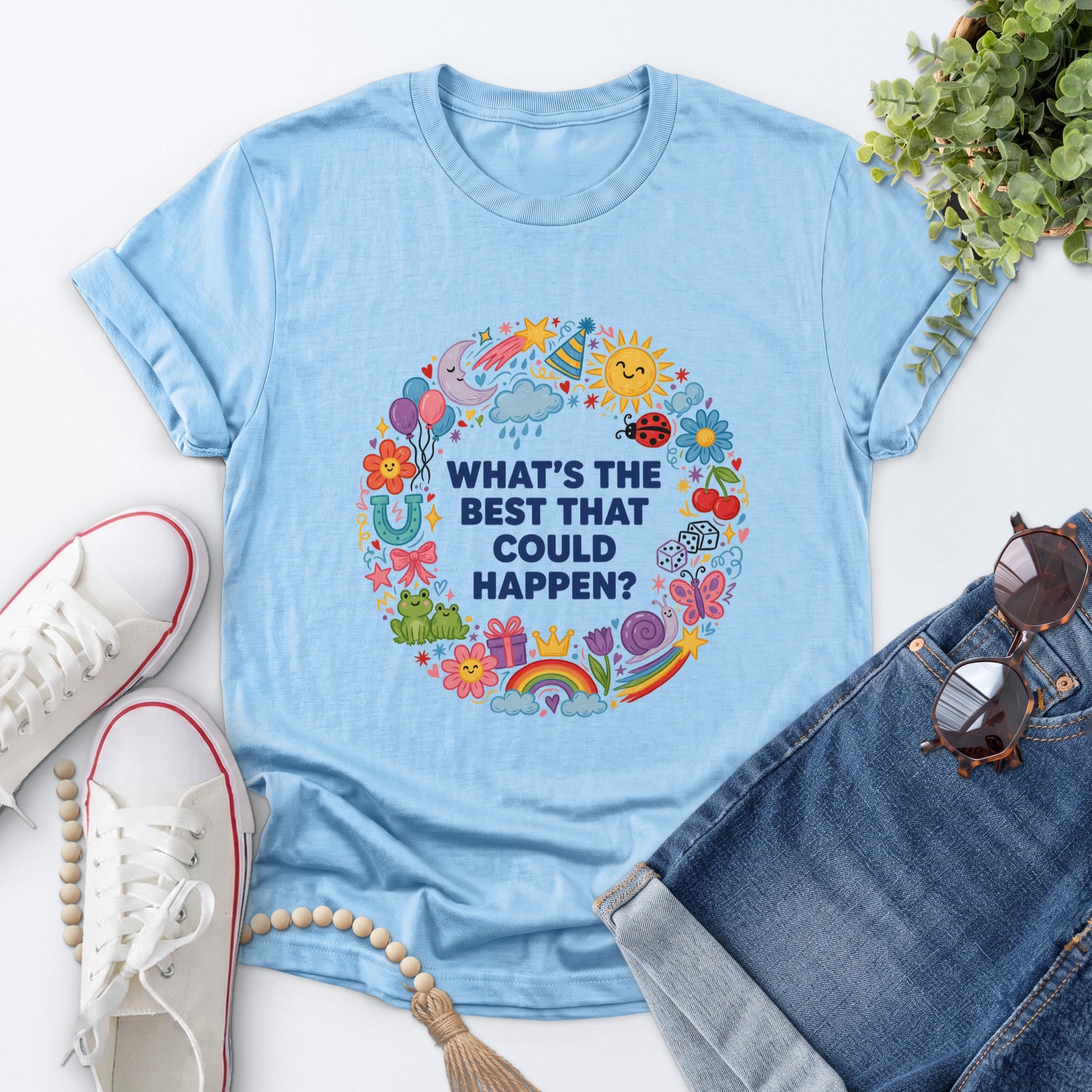 Optimistic Doodle Wreath Tee — Light Blue