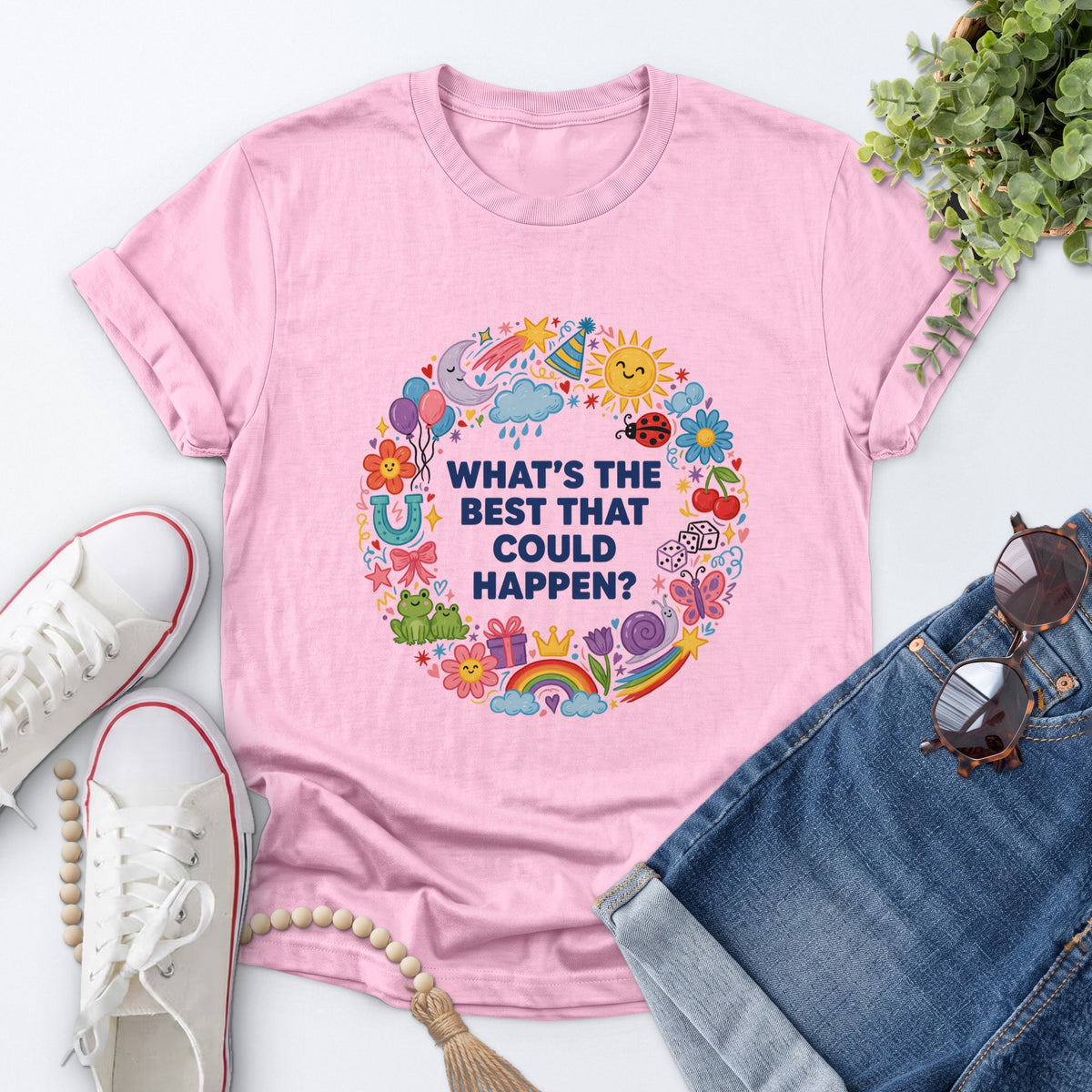 Optimistic Doodle Wreath Tee — Light Pink