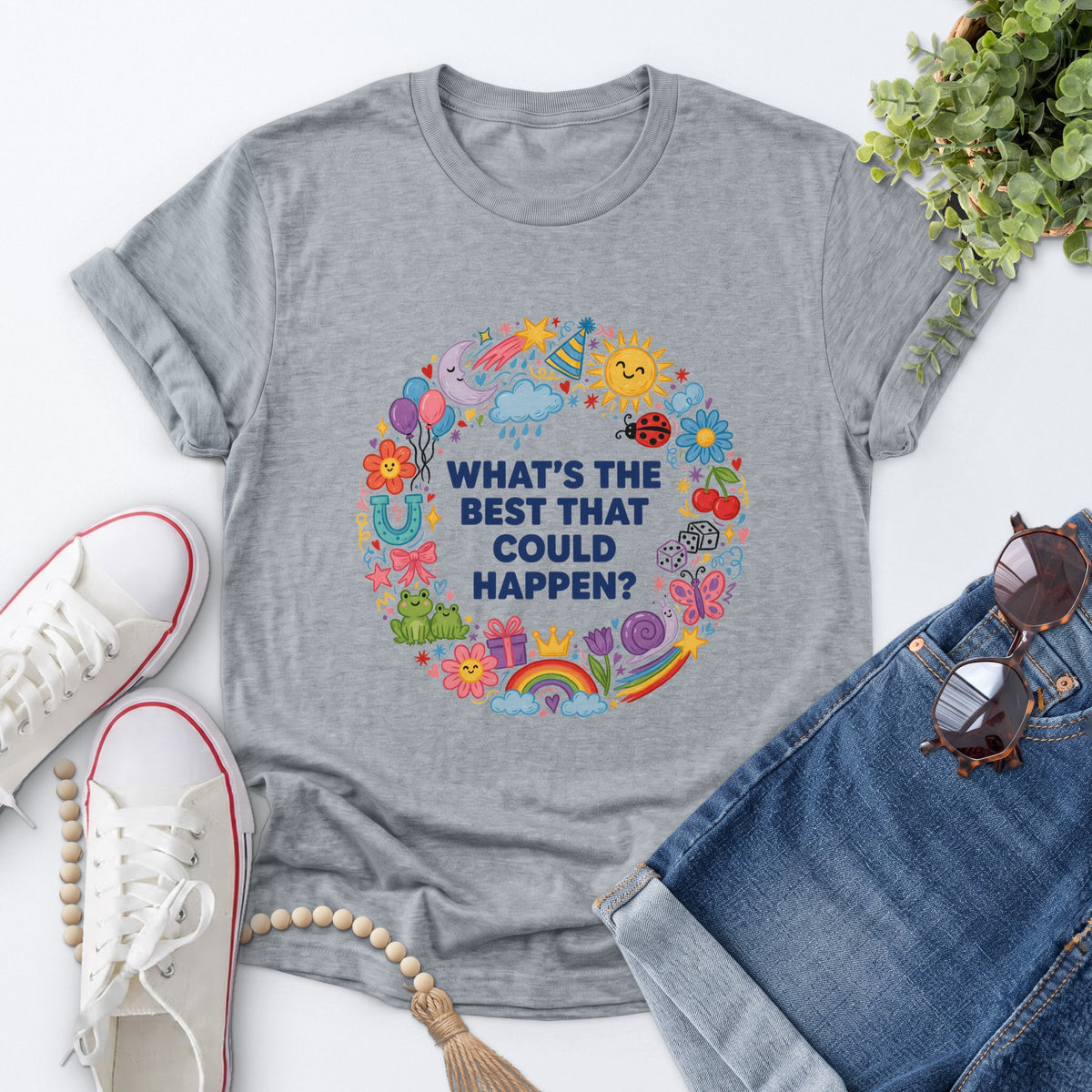 Optimistic Doodle Wreath Tee — Sports Gray