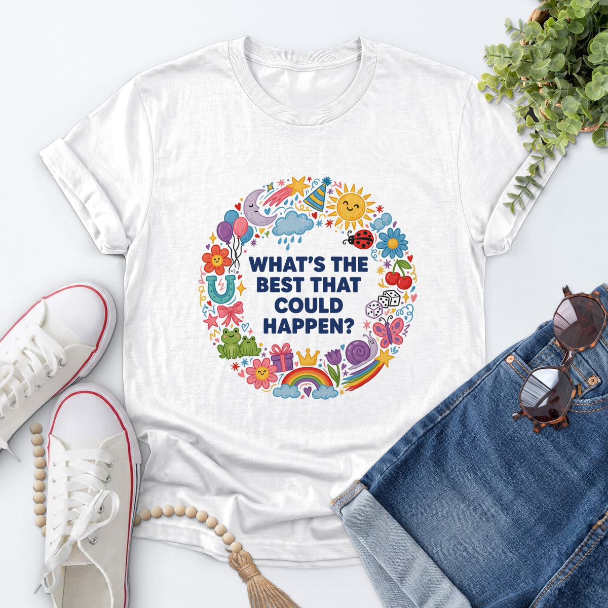Optimistic Doodle Wreath Tee — White