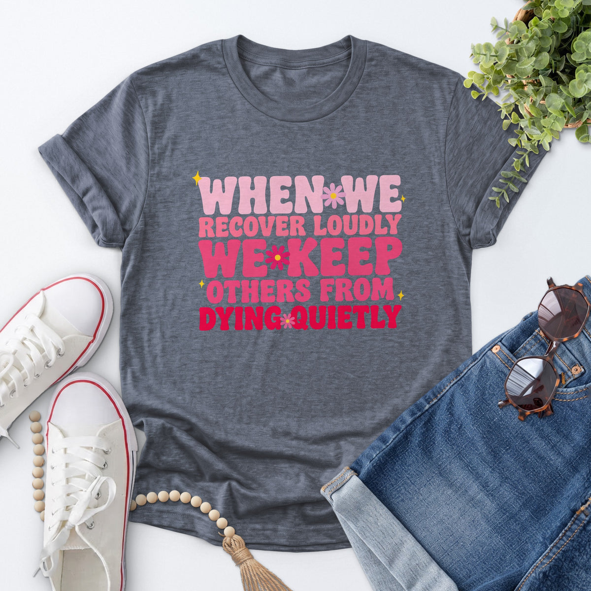 Recover Loudly Tee — Heather Indigo