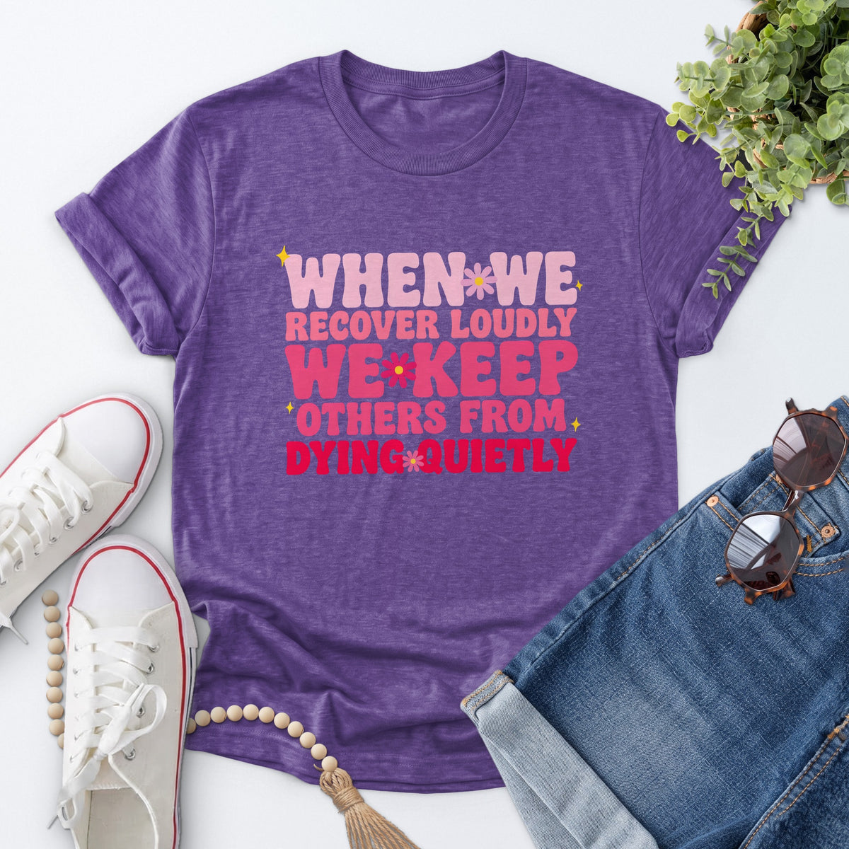 Recover Loudly Tee — Heather Purple