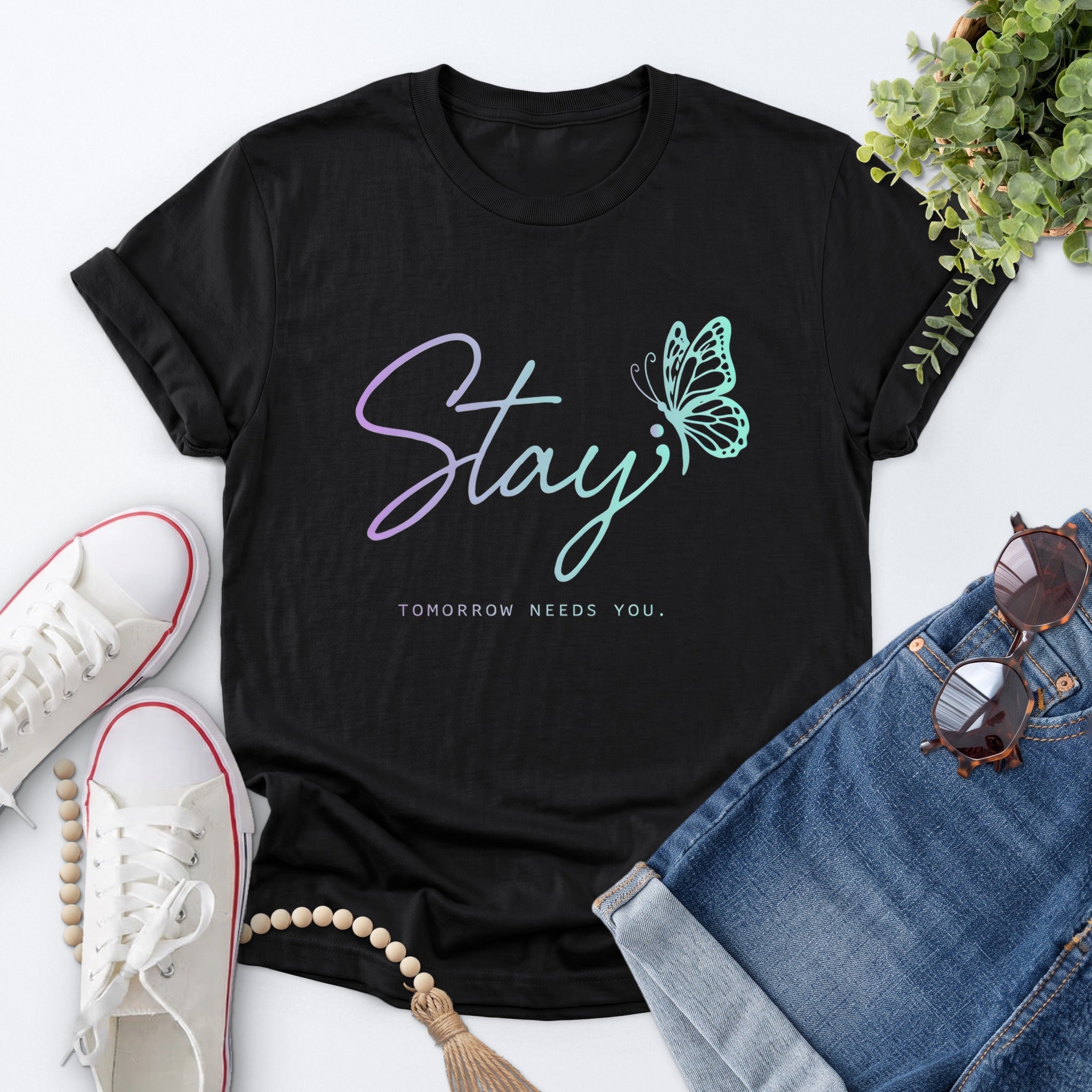 Stay Butterfly Tee — Black
