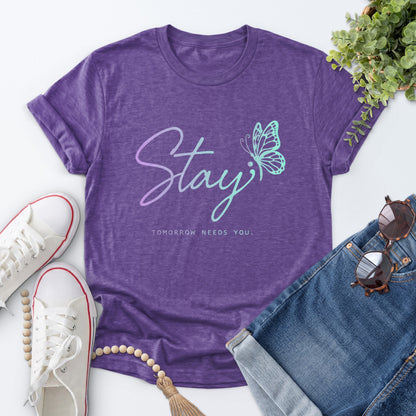 Stay Butterfly Tee — Heather Purple