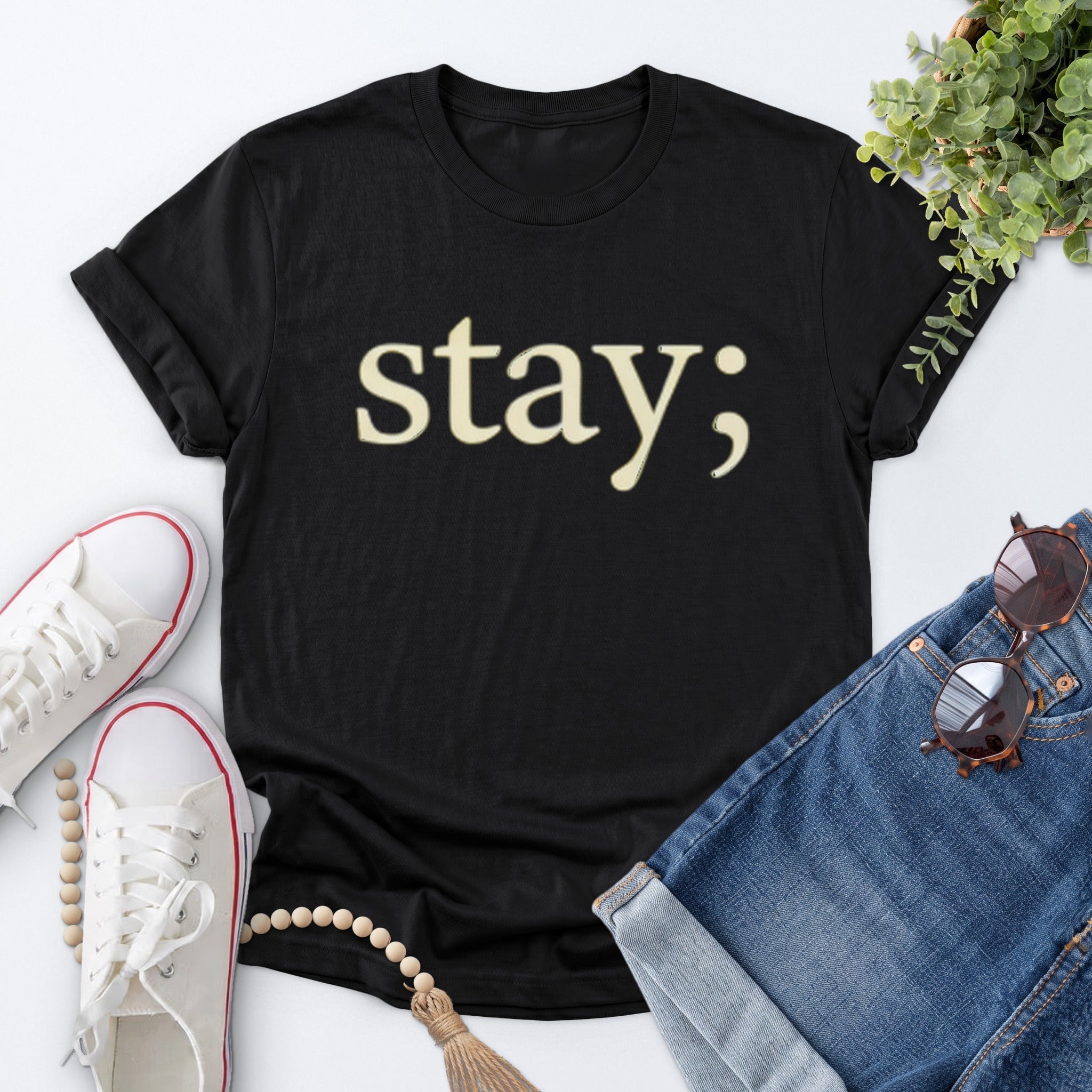Stay Semicolon Tee — Black