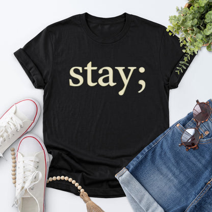 Stay Semicolon Tee — Black