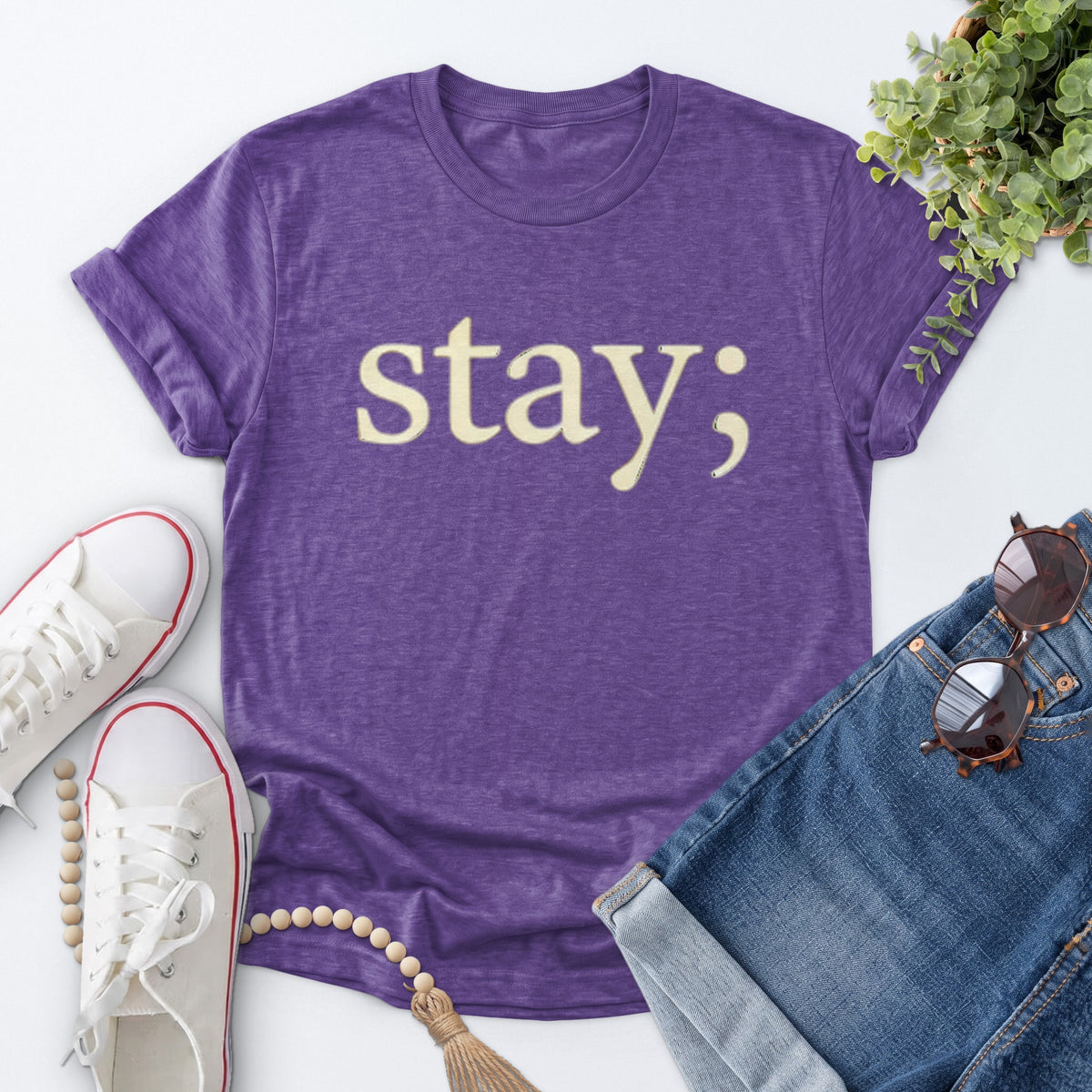 Stay Semicolon Tee — Heather Purple