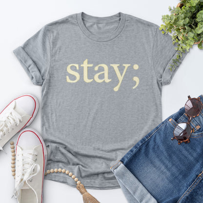 Stay Semicolon Tee — Sports Gray