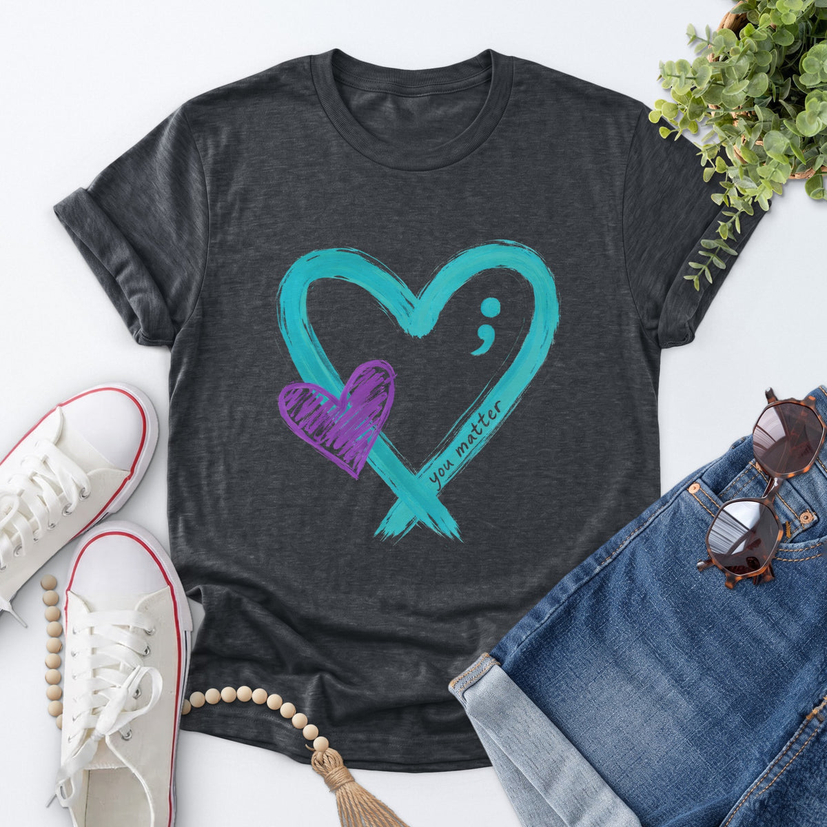 You Matter Heart Tee — Dark Heather