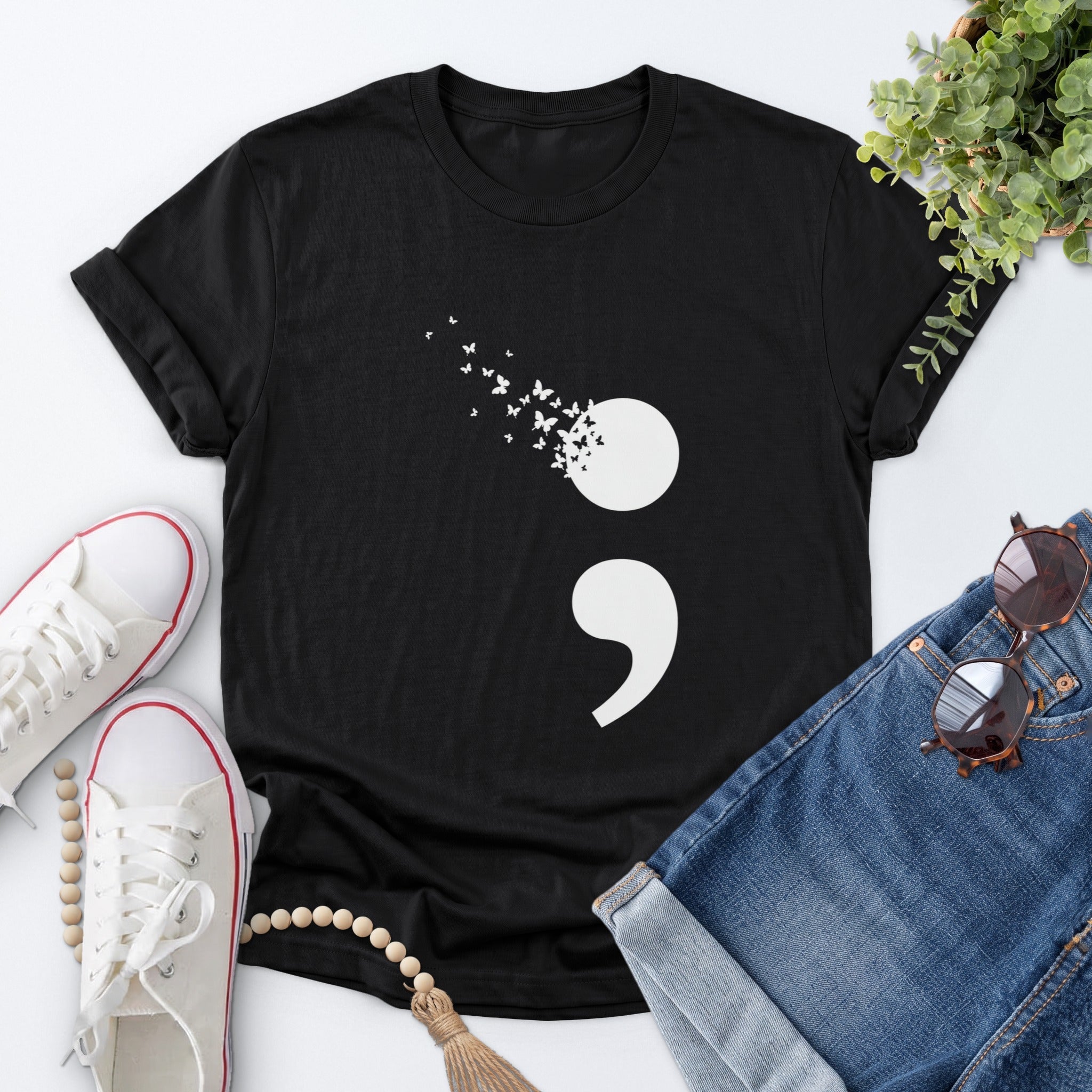 Butterfly Semicolon Tee — Black