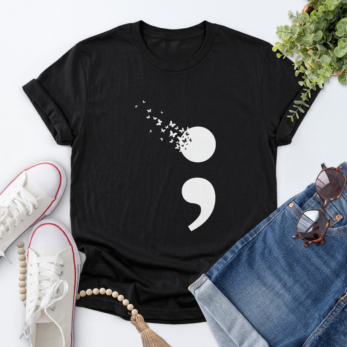 Butterfly Semicolon Tee — Black