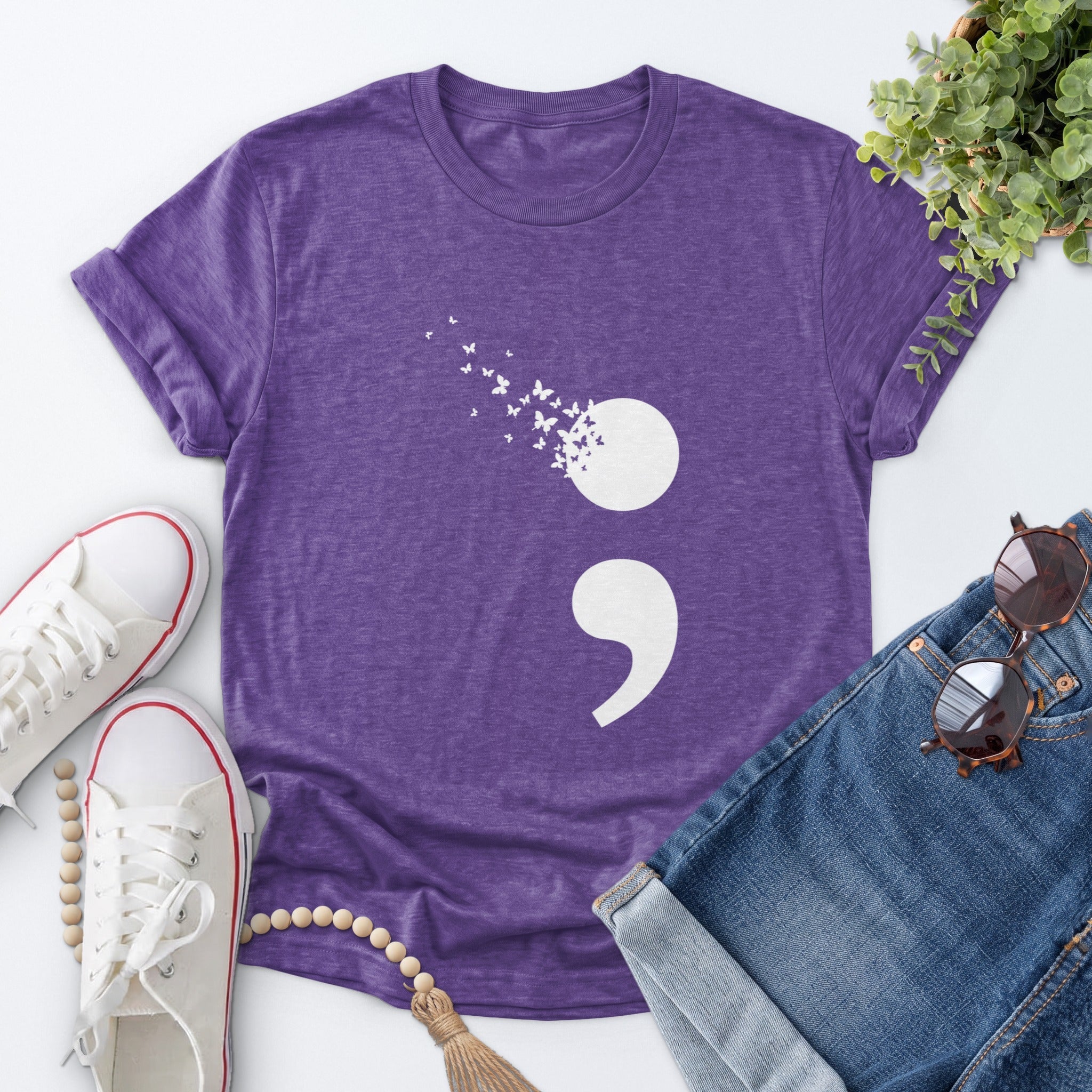 Butterfly Semicolon Tee — Heather Purple