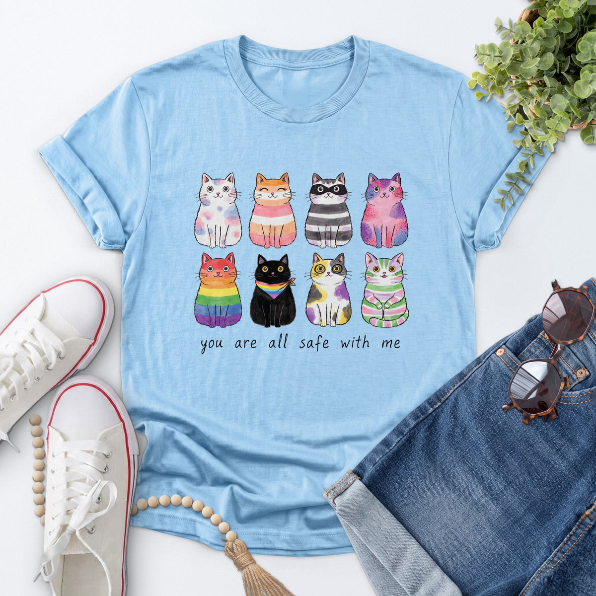 Safe With Me Cats Tee — Light Blue