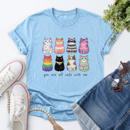 Safe With Me Cats Tee — Light Blue