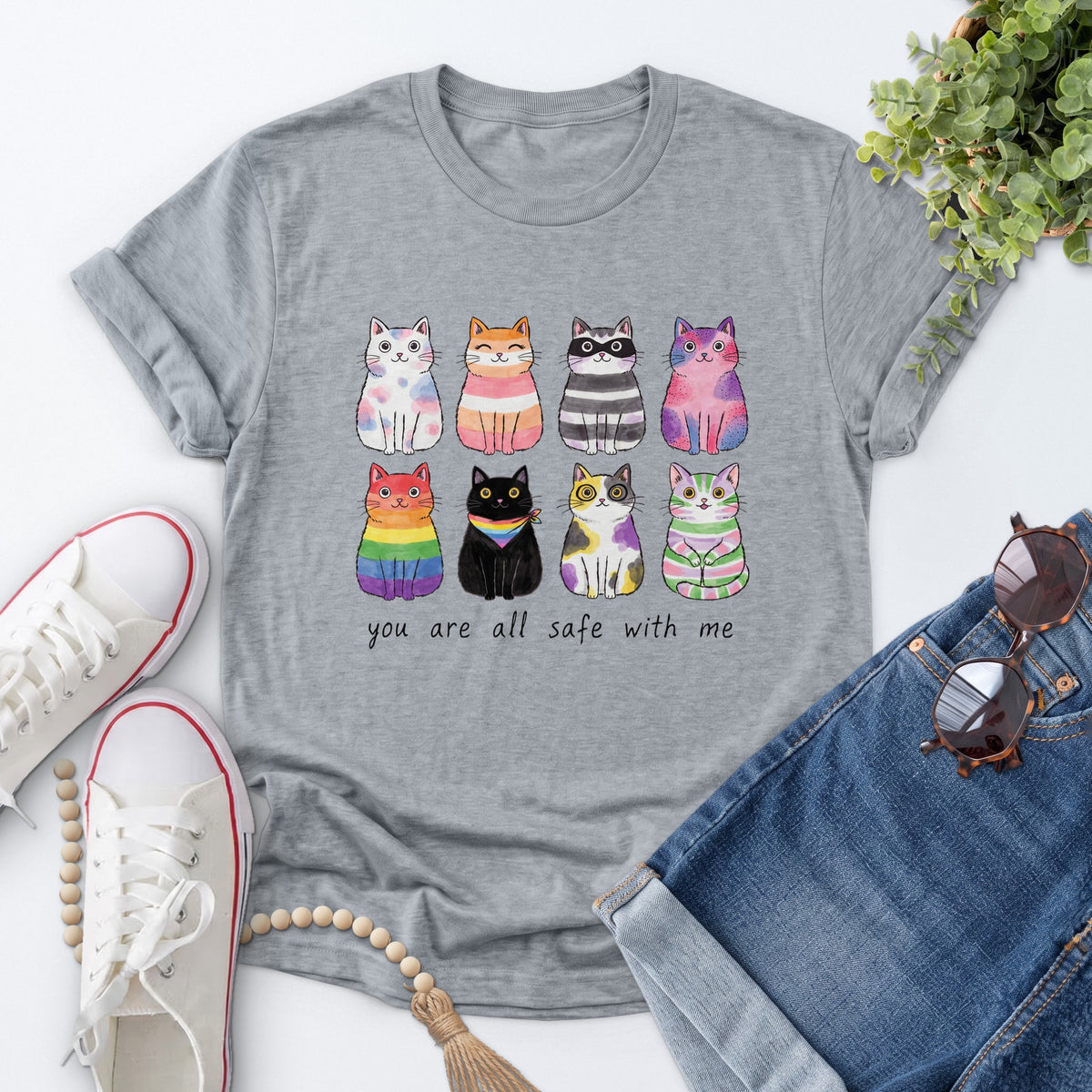 Safe With Me Cats Tee — Sports Gray
