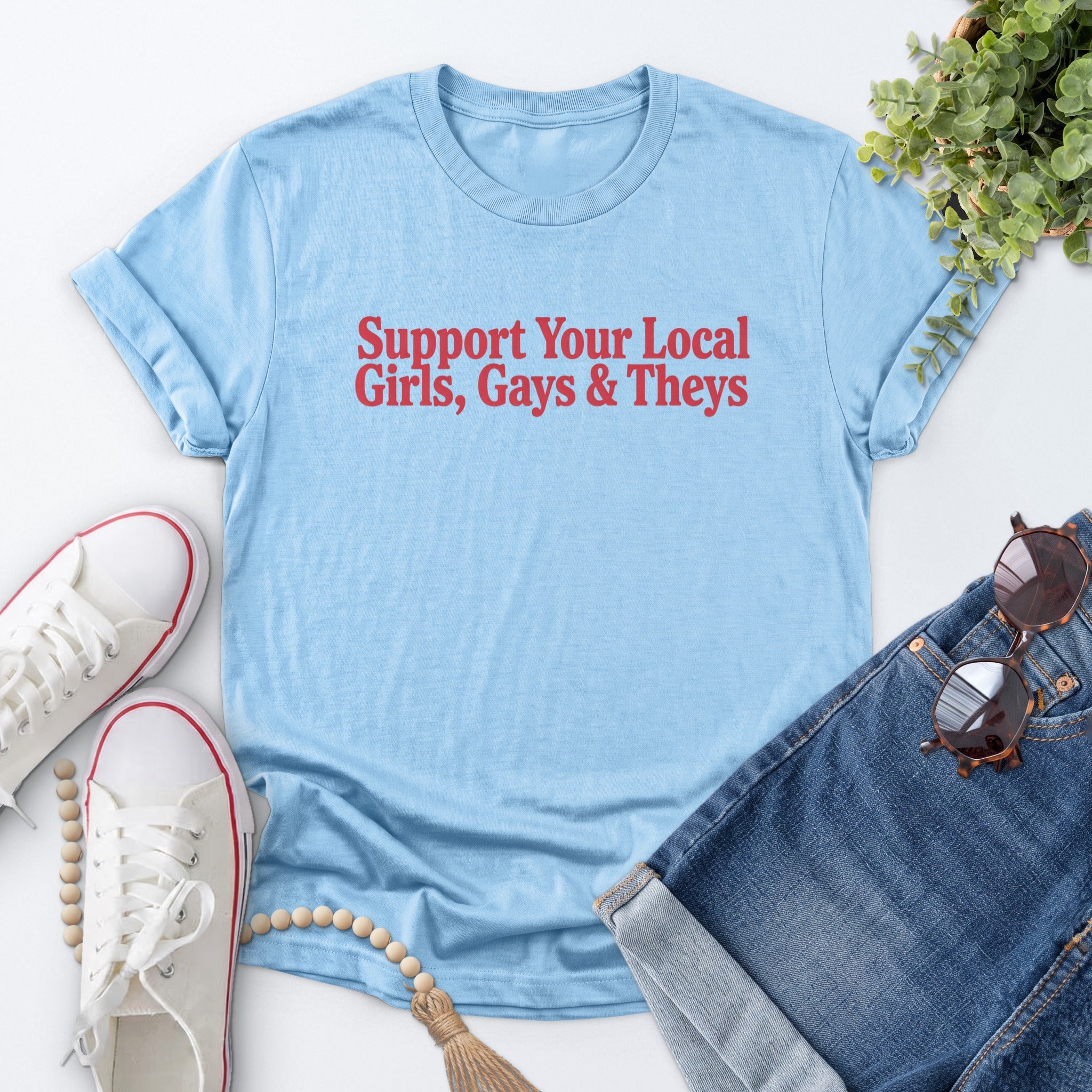 Girls Gays And Theys Tee — Light Blue