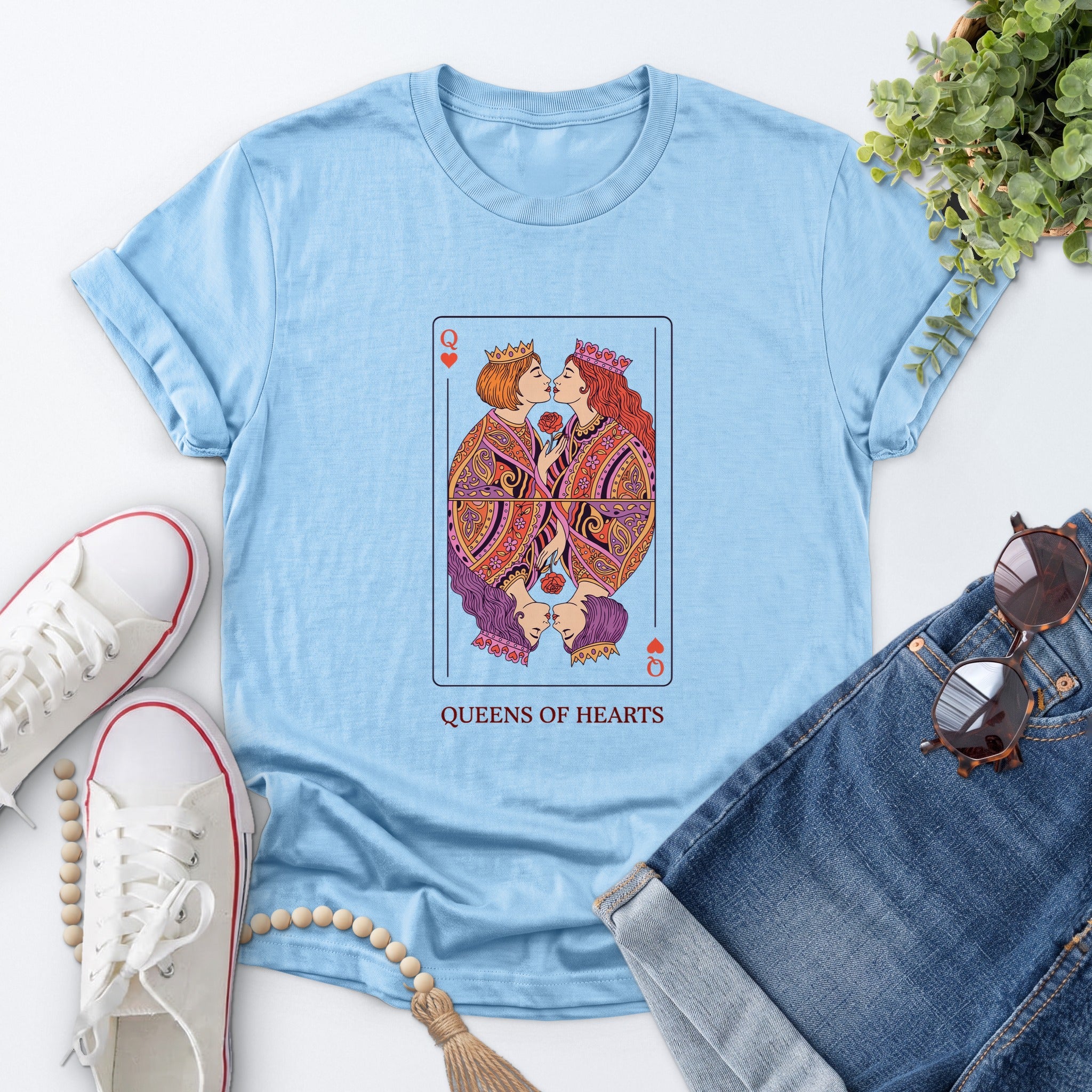 Queens Of Hearts Tee — Light Blue