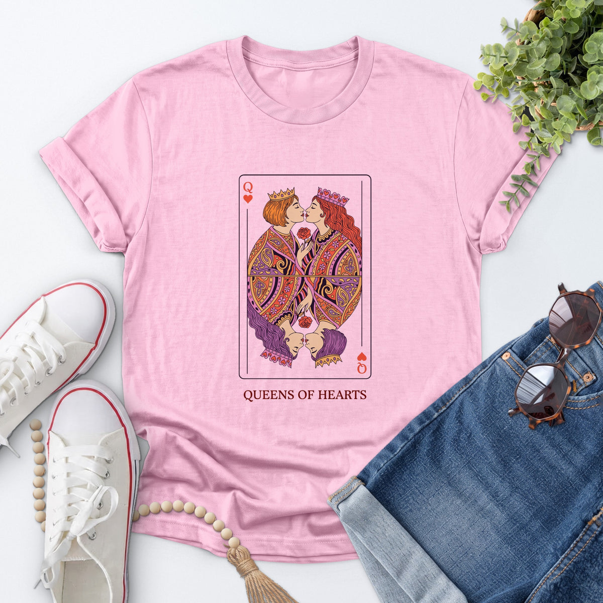 Queens Of Hearts Tee — Light Pink