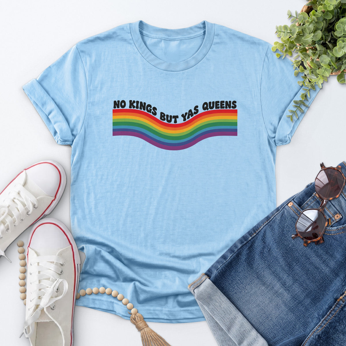 Rainbow Wave Pride Tee — Light Blue