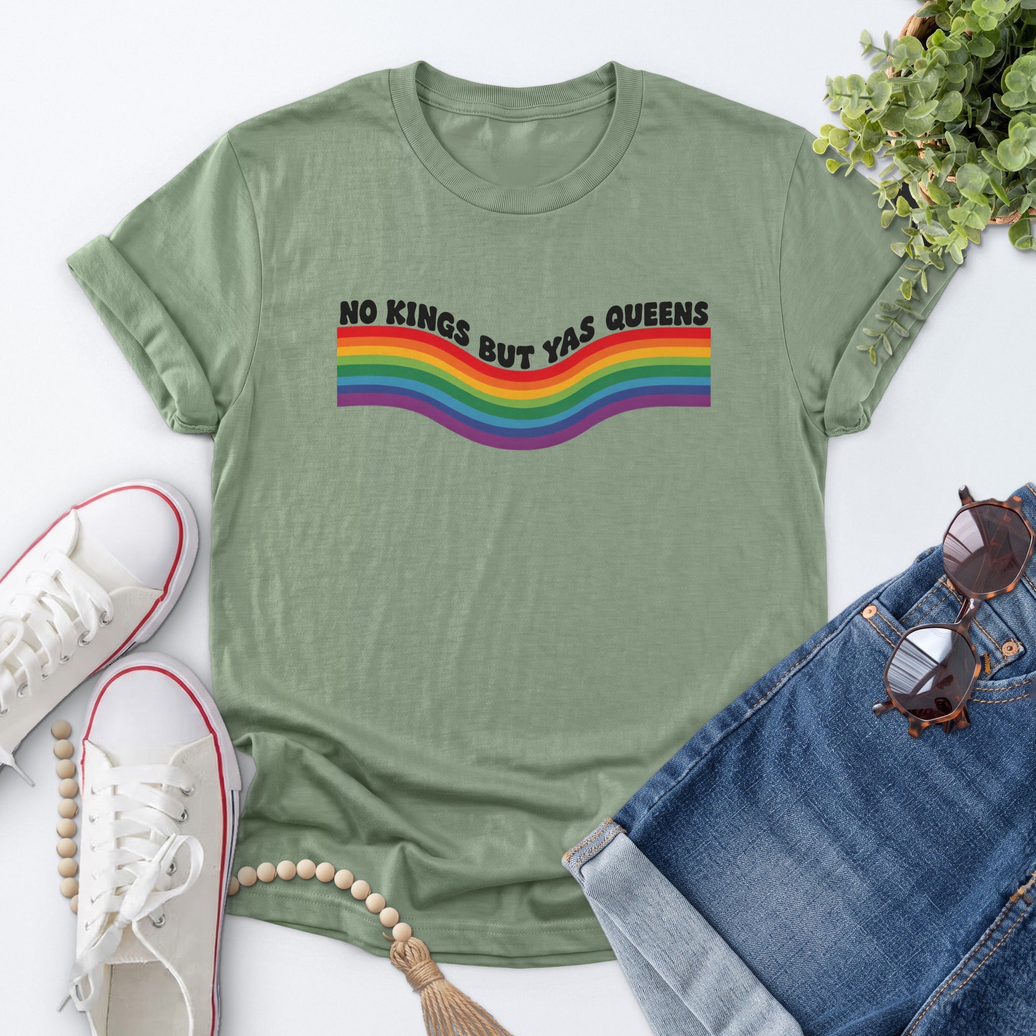Rainbow Wave Pride Tee — Sage