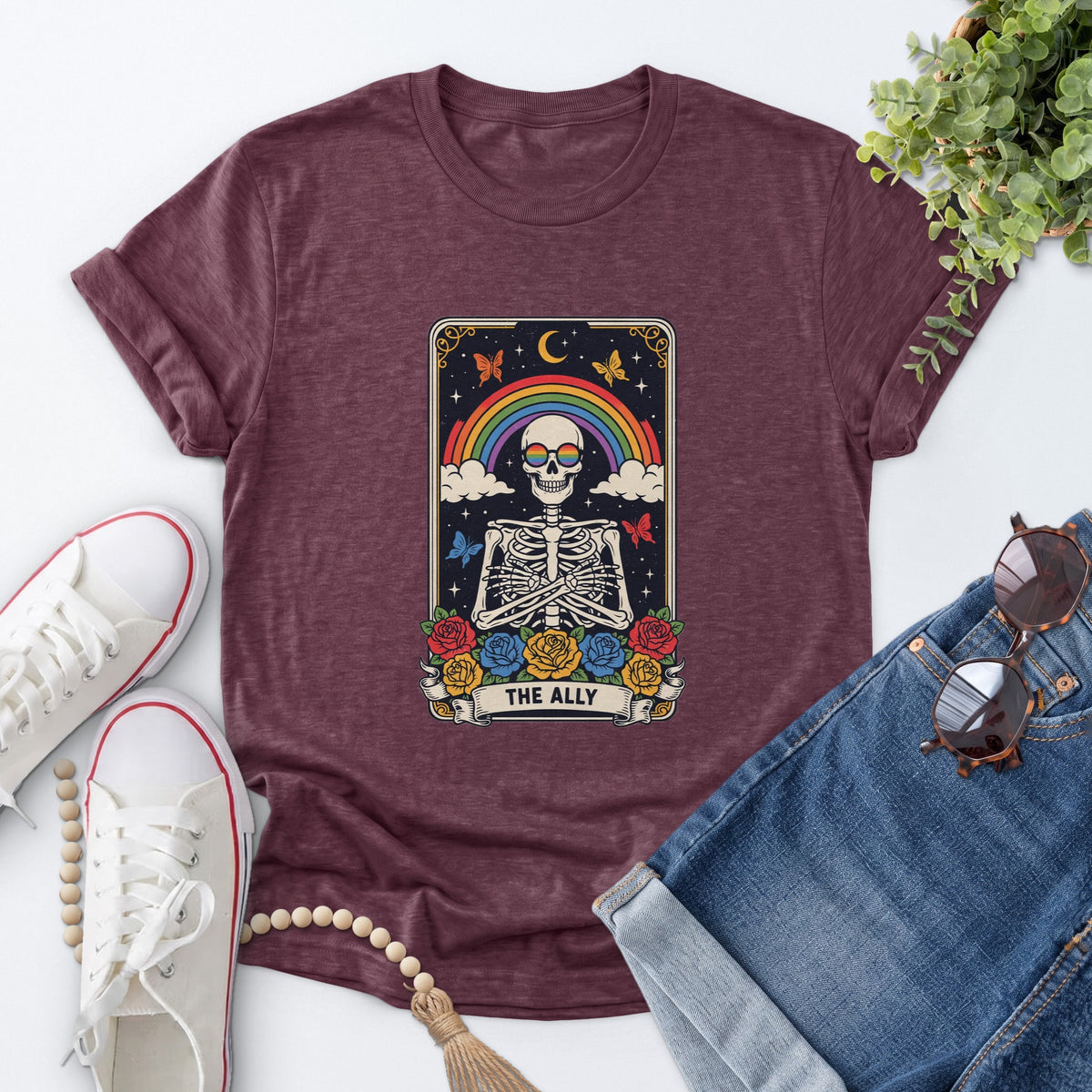 The Ally Skeleton Tee — Heather Maroon