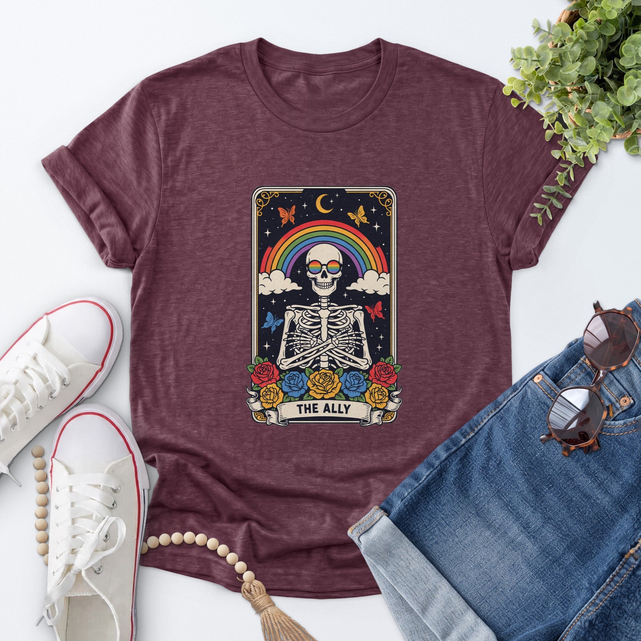The Ally Skeleton Tee — Heather Maroon