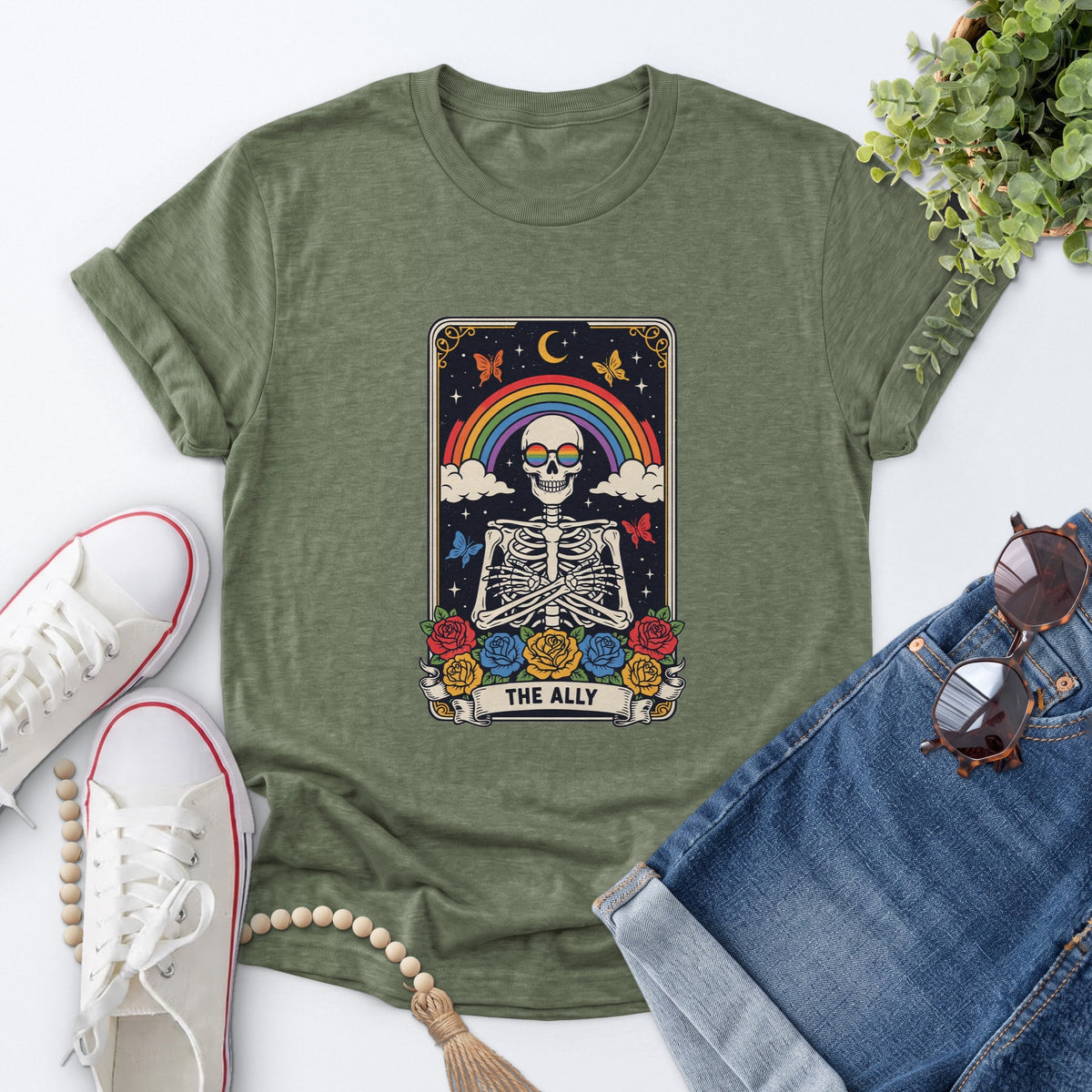 The Ally Skeleton Tee — Heather Military Green