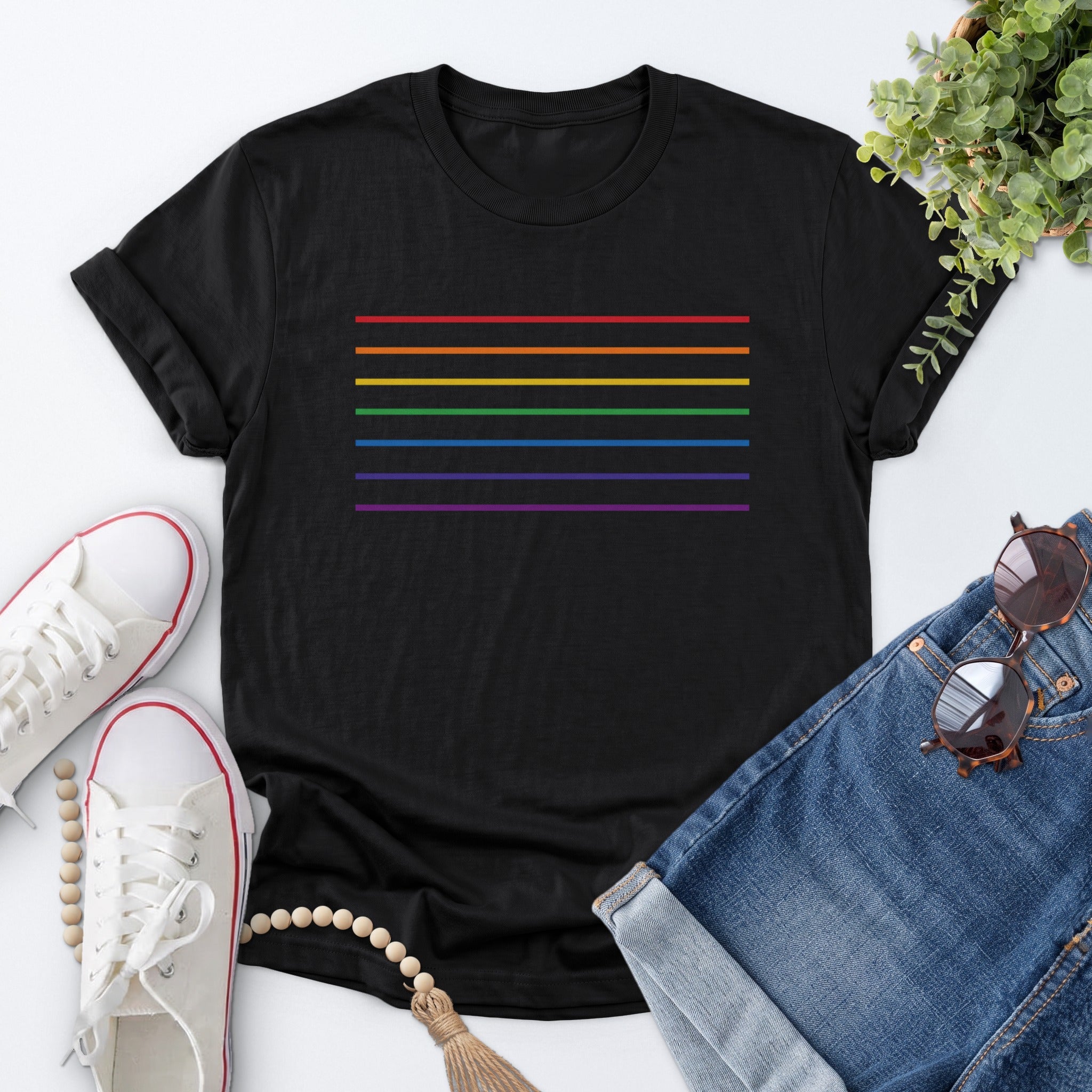 Rainbow Line Pride Tee — Black